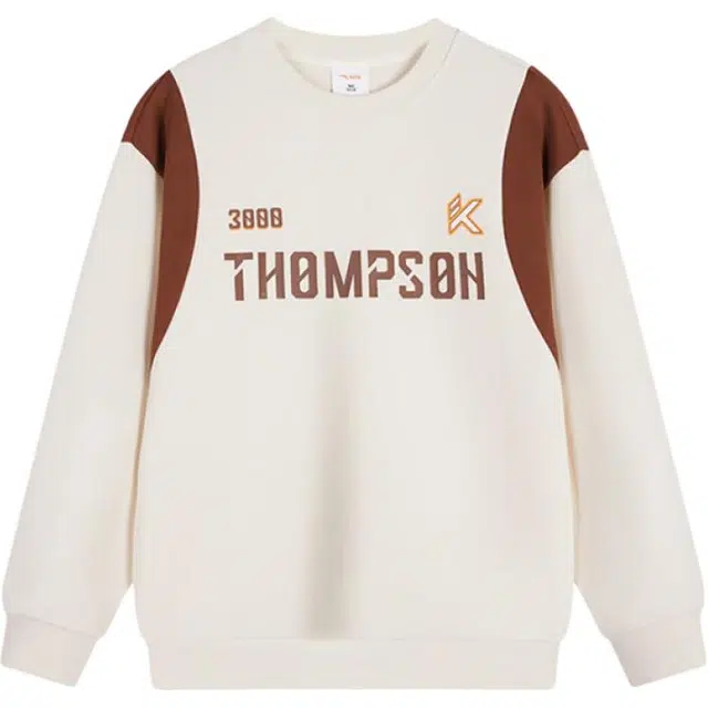 安踏儿童 拼色字母圆领舒适透气加厚运动美式卫衣 米糕白 青少年