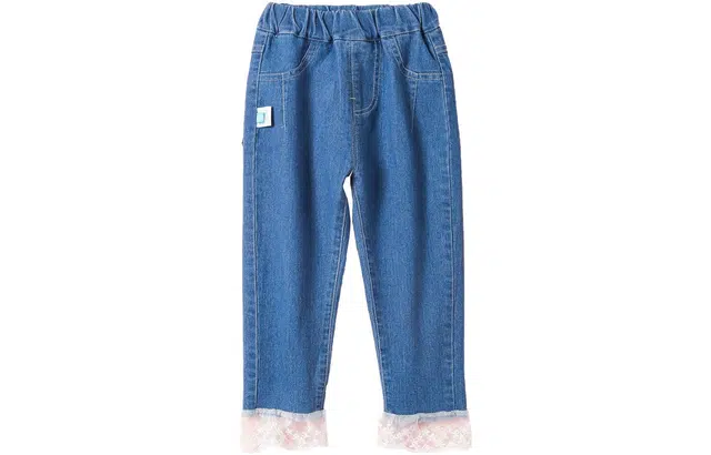 十月妈咪 童装 印花蕾丝边裤休闲牛仔裤 女童