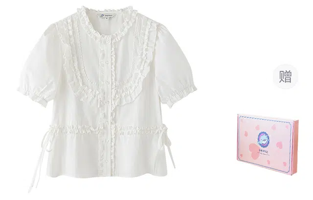 东鲸岁时记 减龄全棉法式独特绝美小上衣花边半身裙裙装套装 女款 礼盒装 白色