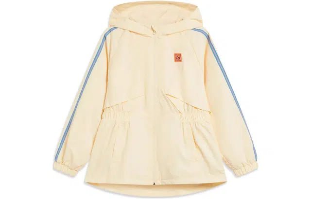 李宁儿童 条纹连帽宽松运动风衣 儿童款 奶糕黄