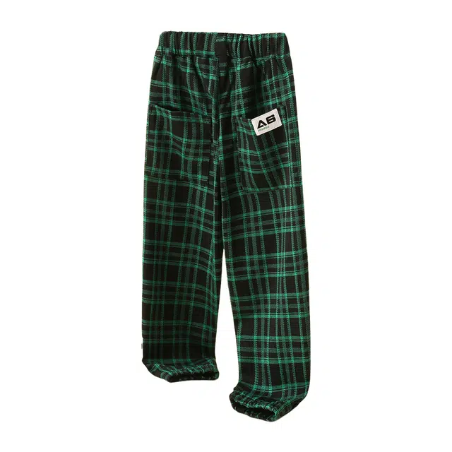 十月妈咪 格子口袋束脚防蚊长裤子松紧腰休闲裤 春夏秋 儿童款