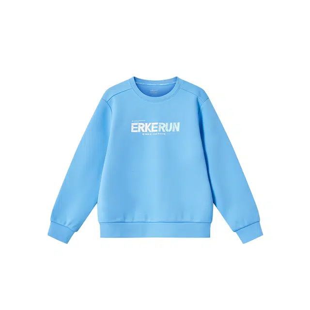 大童 鸿星尔克儿童 圆领舒适字母纯色落肩长袖卫衣 浅湛蓝