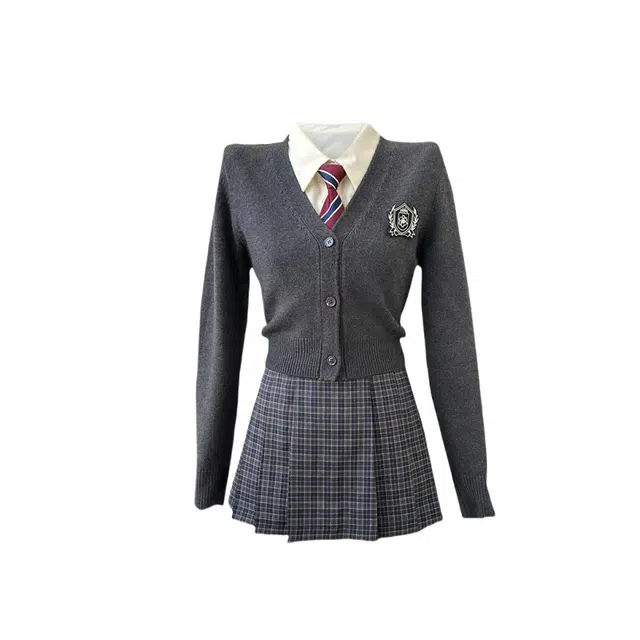 涂诗菲 英伦学院风三件套手工刺绣徽章制服百搭显瘦裙装套装 女款