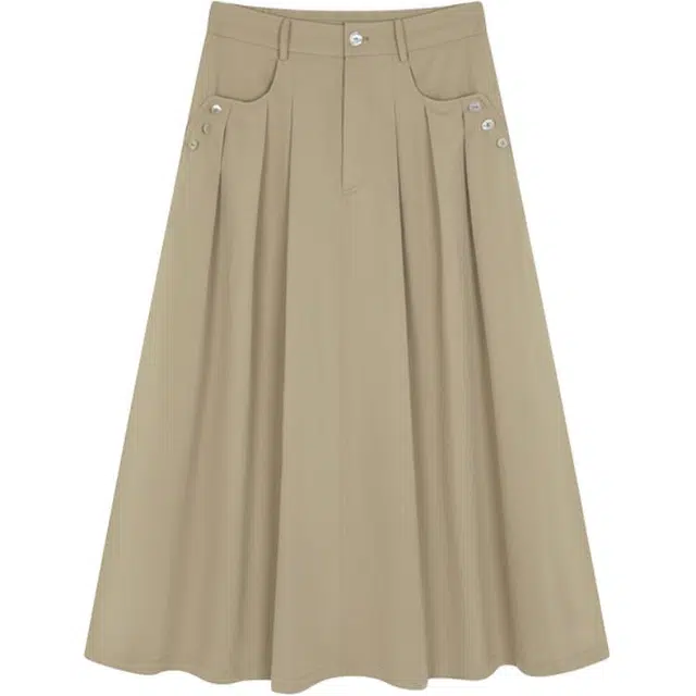 沫晗依美 纯色舒适简约休闲长裙 女款 卡其色