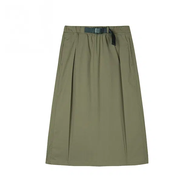 超级安踏 纯色中腰舒适透气百搭薄款休闲长裙 女款 藤青绿