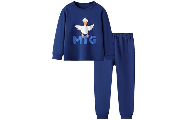 梦特娇 童装 圆领上衣纯色下装保暖套装 男童 深蓝小鸭