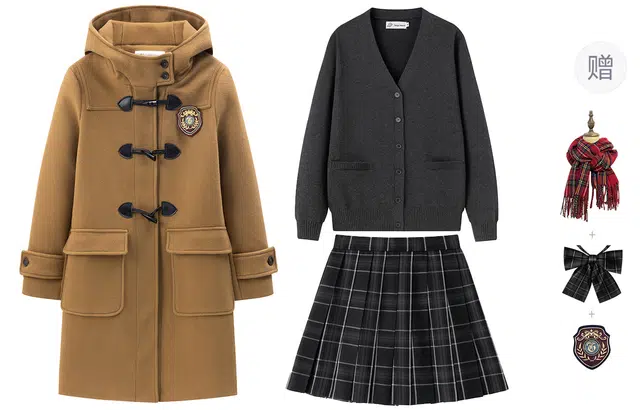 东鲸岁时记 保暖学院风高级感大衣单排扣开衫针织格子百褶半裙制服 女款