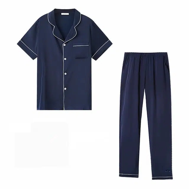 潞优野 简约短袖长裤休闲宽松居家服春秋季睡衣套装 男款