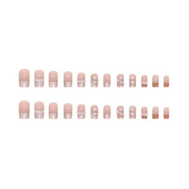 计轩 珍珠飘带  穿戴甲 短梯粉色晕染 猫眼