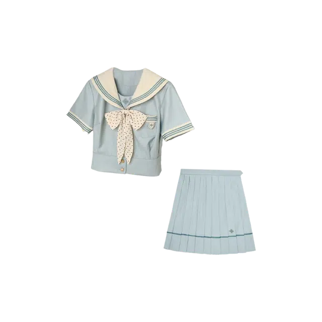 怪力萝莉 日系水手服可爱制服学院风学生校服短袖衬衫百褶裙裙装套装 女款