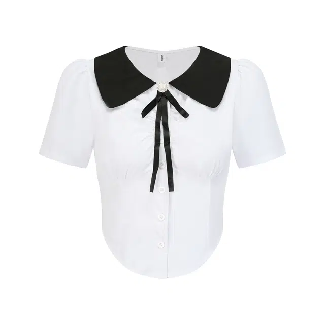 九条喵 学院风尖领撞色简约制服 女款 白色