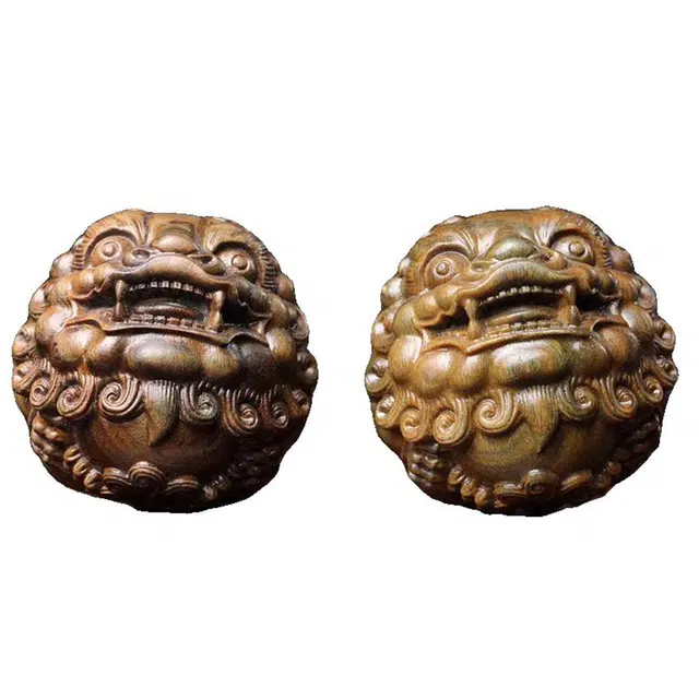 天纵 中式国潮转运解压按摩球 实木雕刻招财瑞兽貔貅保健球 掌中把玩文玩吉祥物 收藏 绿檀 把件 男女同款情侣款