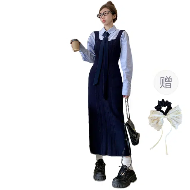 涂诗菲 拼色条纹简约裙装套装 女款