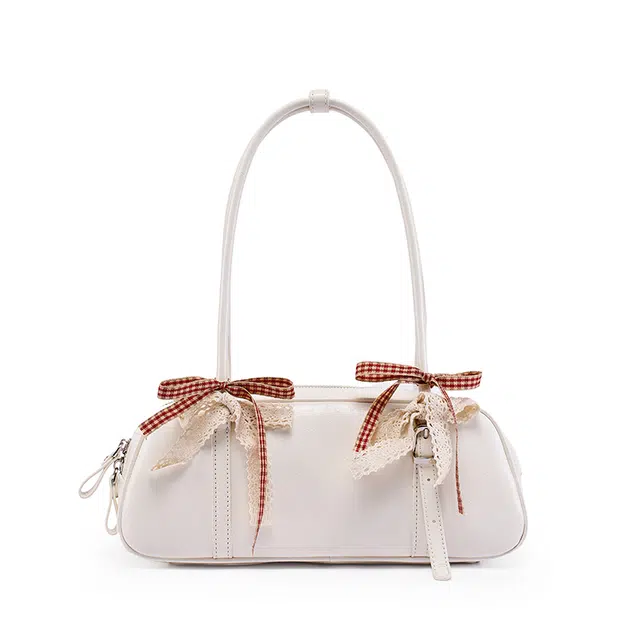 老人头 包包夏韩版小众设计甜美风蕾丝装饰时尚百搭洋气法棍保龄球 聚氨酯拼合成革 波士顿包腋下手提单肩包 女款 奶油白/香芋紫/抹茶绿