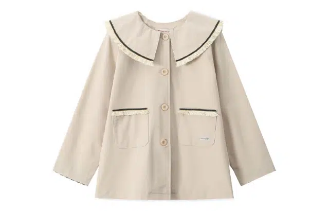 梦特娇 童装 单排扣流苏拼接娃娃领风衣 女童 卡其