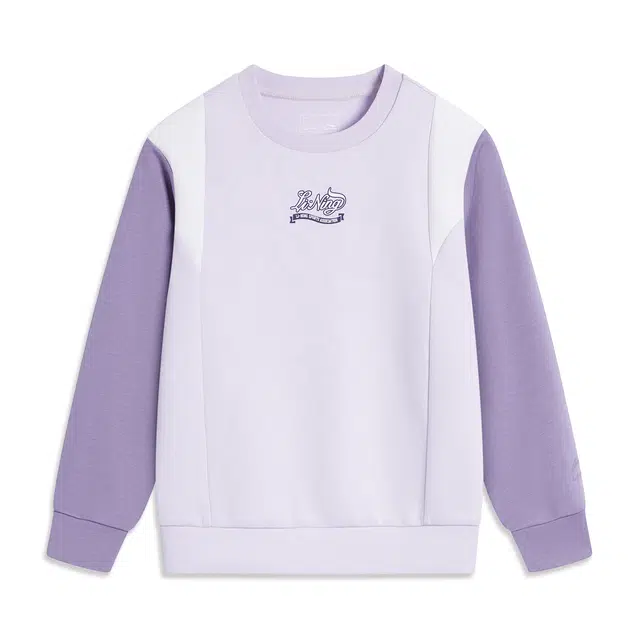 李宁儿童 运动生活系列 拼色字母圆领舒适透气百搭长袖卫衣 淡绮紫/浅乌紫中小童
