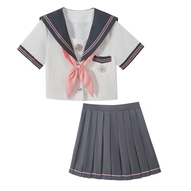 花山家的猫 海军领学院风短袖水手服高腰舒适简约短款百褶裙制服 女款