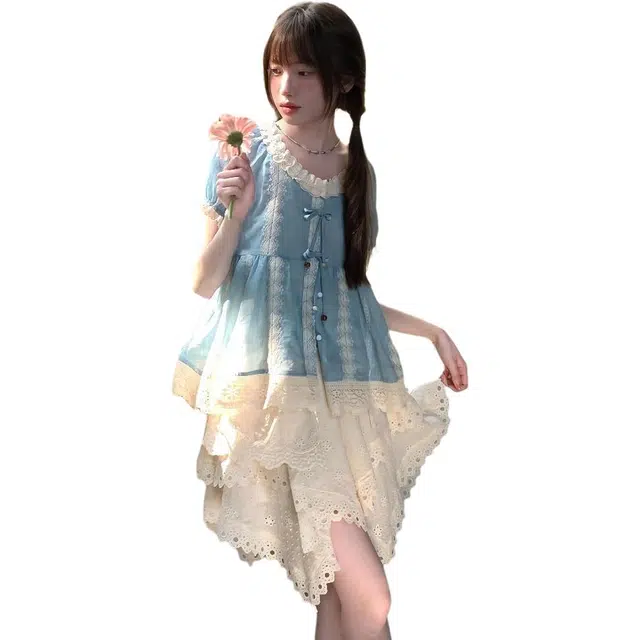 哒头下雨不愁 法式森系宽松时尚短袖两件套裙装套装 女款