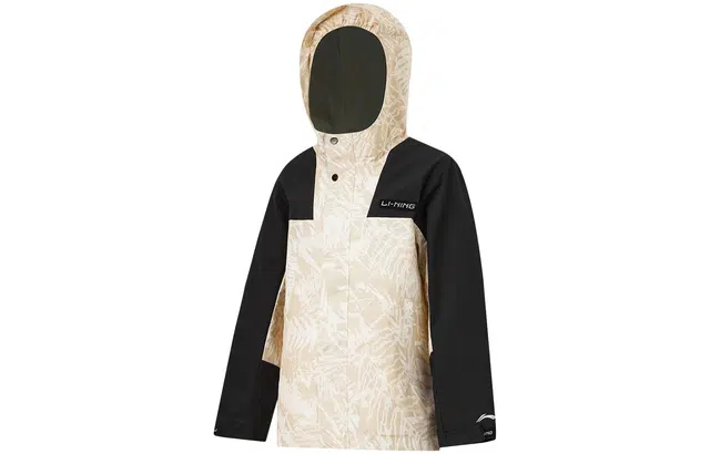 李宁儿童 童装 户外系列 满印拉链连帽抓绒长袖风衣 男童 浮光掠影米