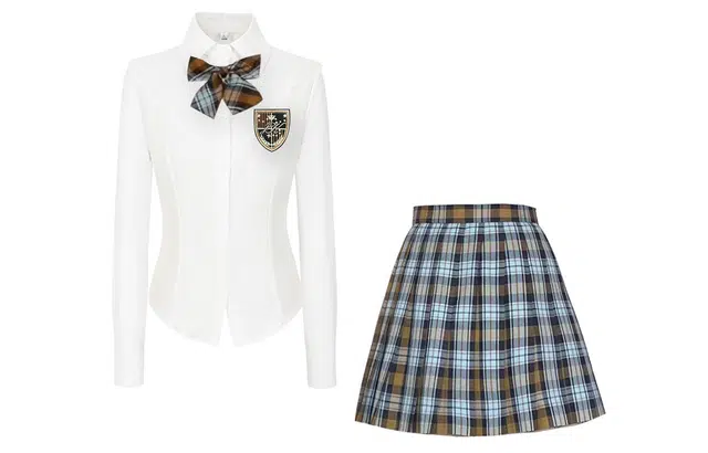 九条喵 学院风收腰长袖衬衫百褶裙制服 女款