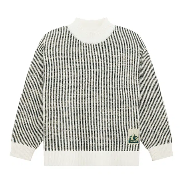 左西 舒适保暖百搭条纹毛衣 黑白条 儿童款