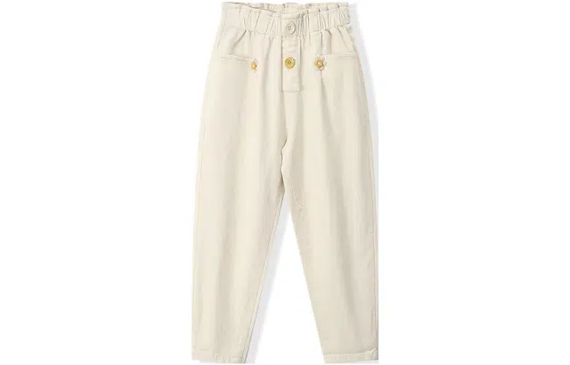 梦特娇 童装 纯色高腰休闲裤 女童 米色