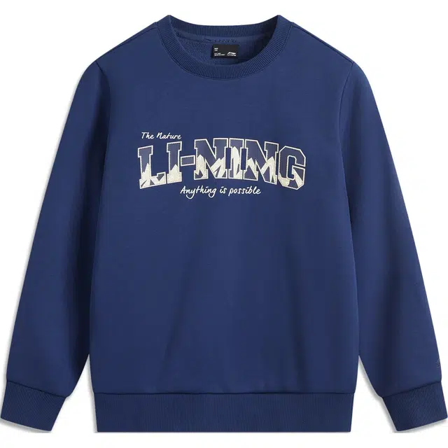 李宁儿童 运动生活系列 字母圆领舒适透气加绒保暖卫衣 藏青蓝青少年