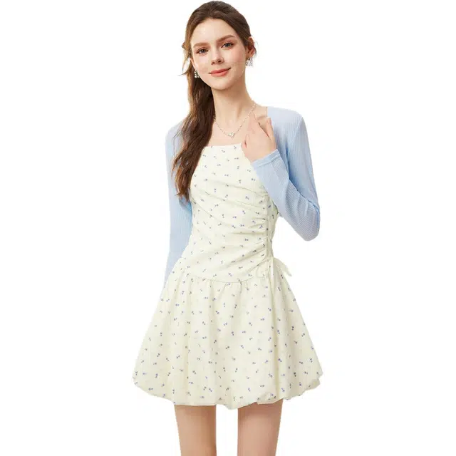 爱依服 时尚简约长袖上衣百搭休闲短裙裙装套装 女款 天蓝