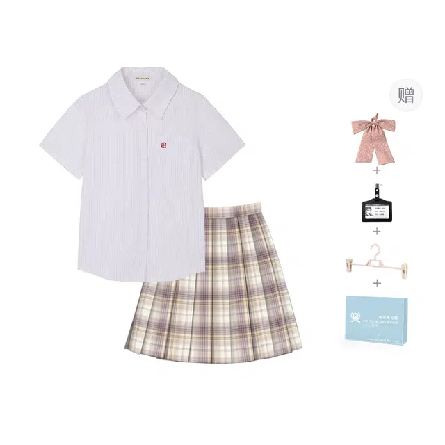 冰淇淋与鲸 穿搭日常休闲方领条纹衬衫短袖制服 女款 礼盒装