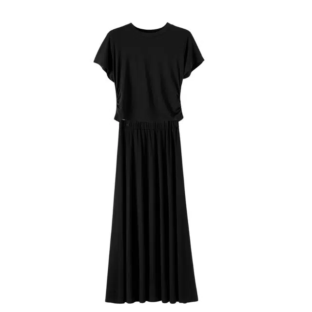 晚白 天丝罗马面料有弹力大摆裙摆亲肤不扎肤裙装套装 女款 黑色