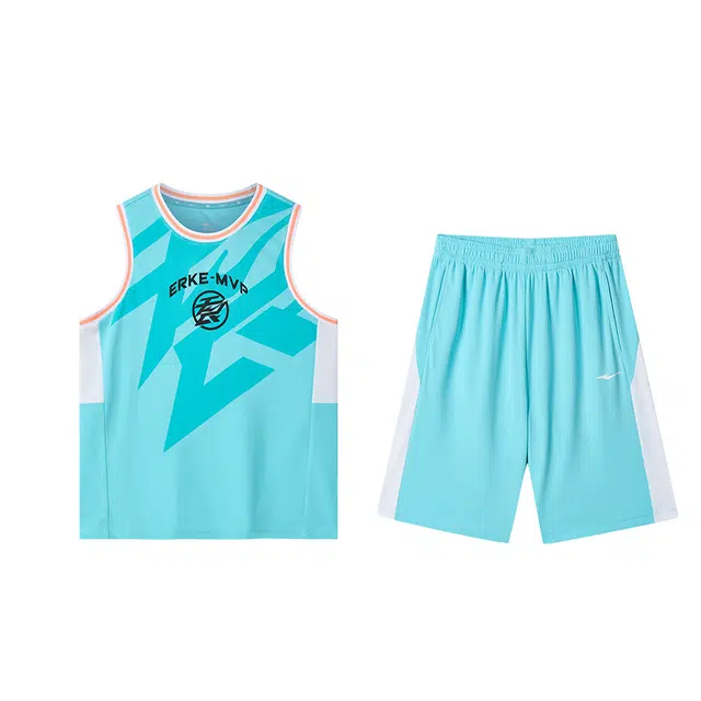 鸿星尔克儿童休闲运动套装 无畏时尚洋气百搭字母印花拼色篮球服 青少年