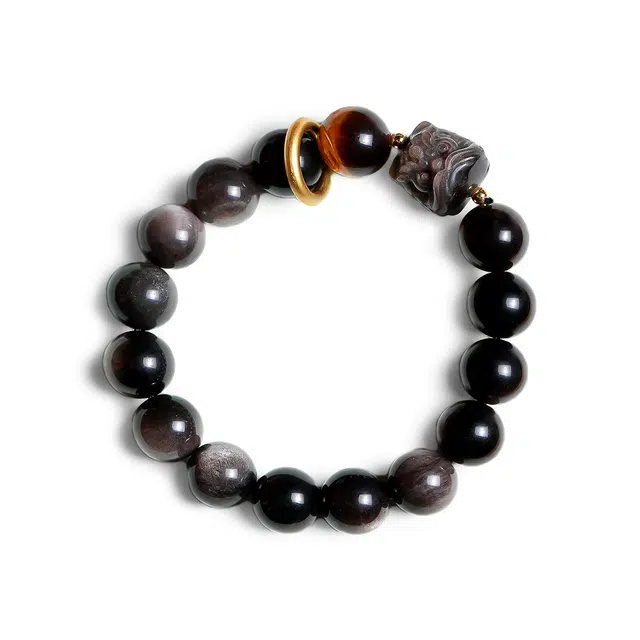 梨云暮雪 梨云暮雪 国潮醒狮瑞狮呈祥  新中式招财纳福时尚简约百搭#好运 黑曜石 手串 男女同款情侣款