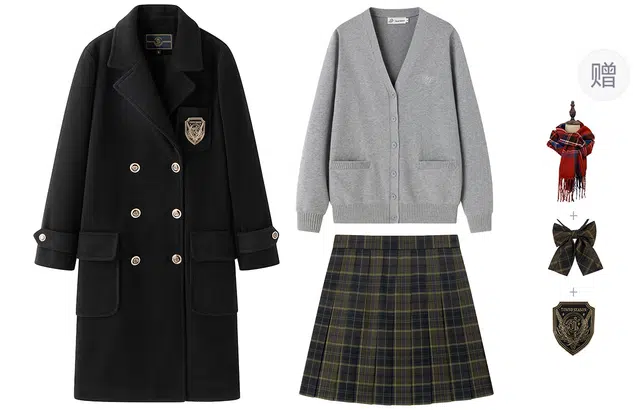 东鲸岁时记 减龄穿搭学院风长袖大衣宽松显瘦开衫格子百褶裙制服 女款