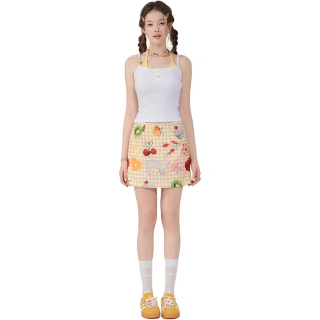 哒头下雨不愁 美式复古简约格子动物休闲短裙 女款