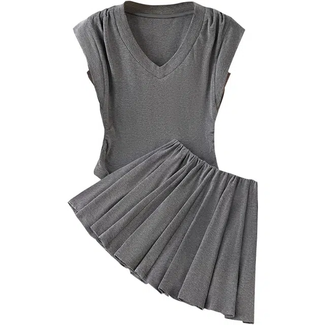 她池 时尚休闲气质裙装套装 女款 灰色