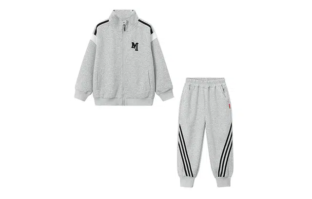 梦特娇 童装 字母印花拉链立领夹克外套松紧束脚条纹长裤休闲运动套装 男童女童
