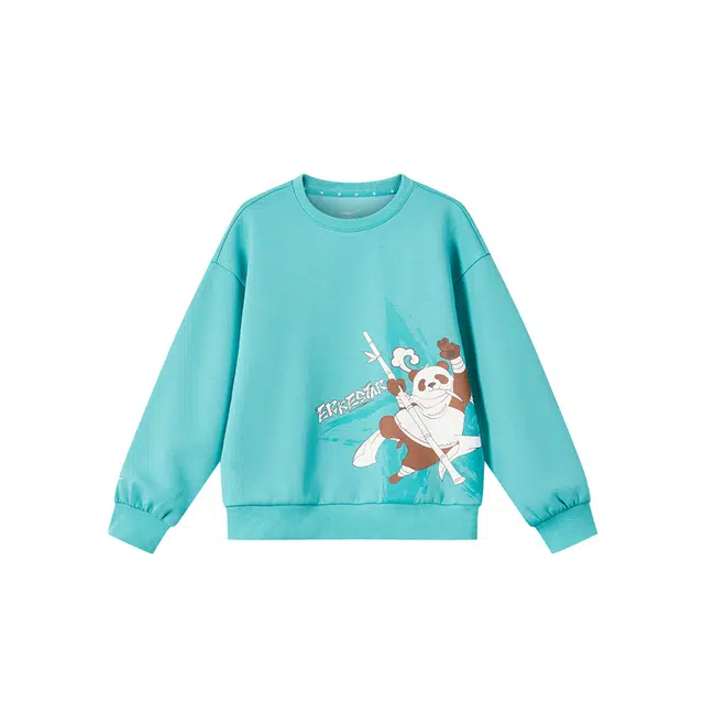 大童 鸿星尔克儿童 卡通印花舒适柔软亲肤卫衣 山岚绿
