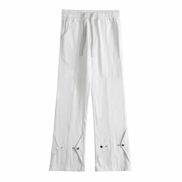 哲源 美式高街潮流纯色机能直筒潮牌排扣设计风线条分割线微喇抽绳系带松紧束腰痞帅街头百搭宽松舒适休闲裤 男女同款