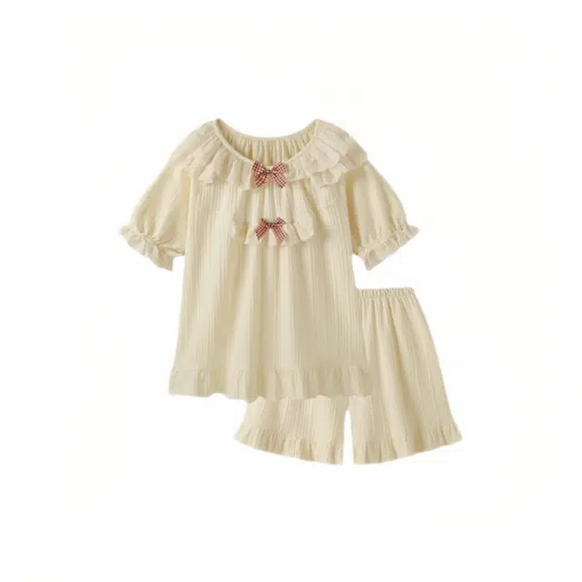 橡柠派 甜美简约宽松短袖短裤睡衣套装 女款