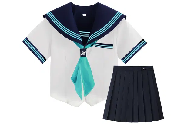依钗 水手服海军领拼色短袖上衣纯色简约低腰短裙制服 女款