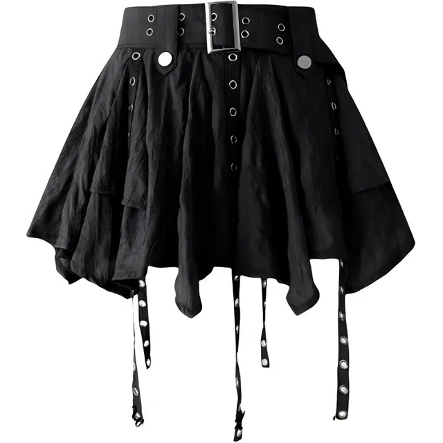 哒头下雨不愁 复古不规则荷叶边舒适短款休闲短裙 女款