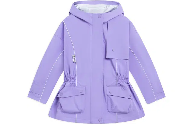 儿童款 李宁儿童 运动生活系列 纯色连帽加绒保暖宽松运动风衣 浅蓝紫