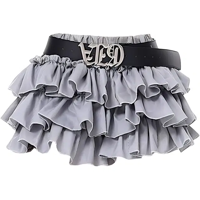 哒头下雨不愁 甜酷辣妹百搭格子蛋糕裙休闲短裙 女款 灰色