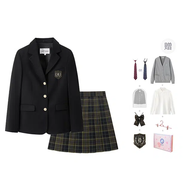 东鲸岁时记 学院风修身长袖上衣格子百褶短裙制服 女款 礼盒装