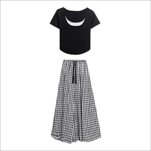 哒头下雨不愁 新中式阔腿宽松短袖上衣气质两件套裙装套装 女款