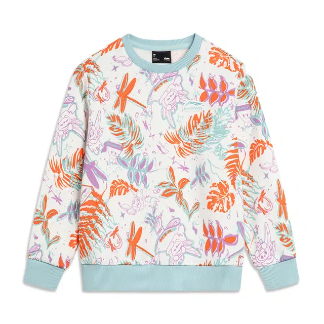 李宁儿童 运动生活系列 满印圆领套头卫衣 儿童款 彩色植物