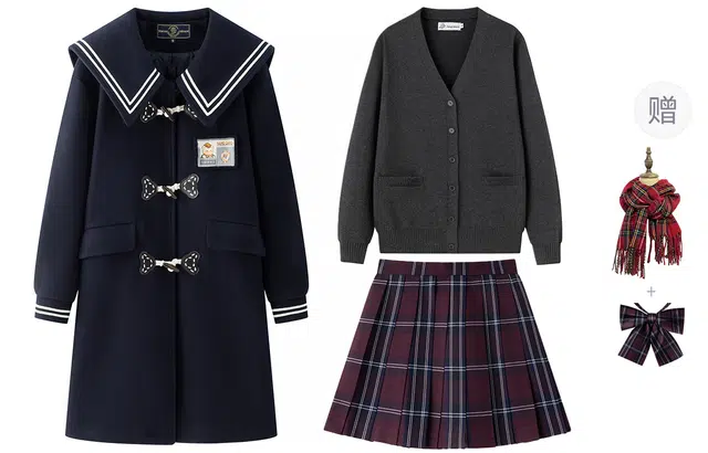 东鲸岁时记 海军领牛角扣大衣纯色针织衫格纹短裙制服 女款