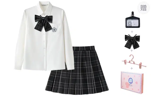 东鲸岁时记 学院风休闲舒适衬衫格子伯克利百褶裙制服 女款