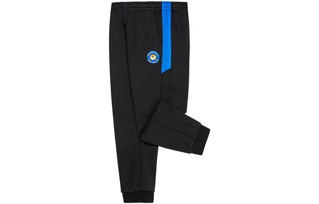 鸿星尔克儿童 童装 字母徽标撞色松紧休闲针织运动裤 儿童款 正黑