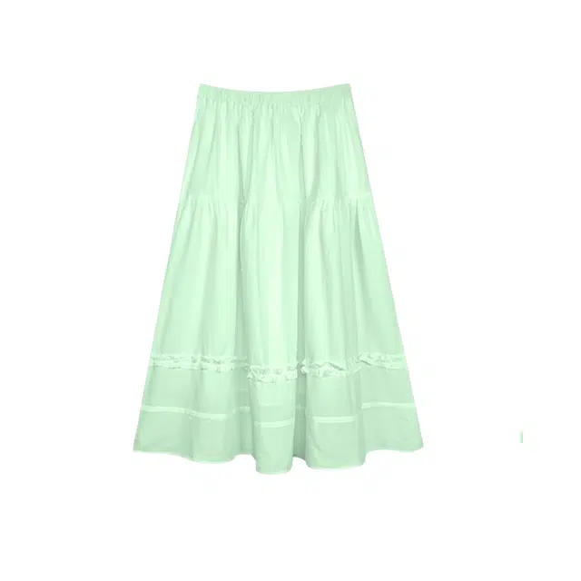 木清清 春夏调色盘 吸睛又百搭韩系松紧腰肌理感甜美半身裙休闲长裙 女款 绿色